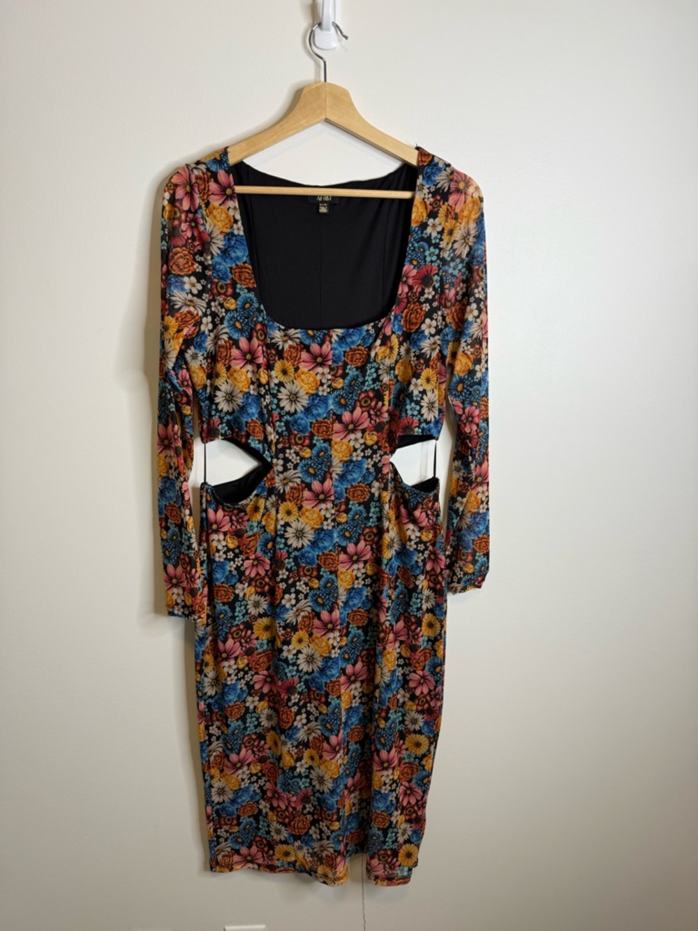 AFRM floral Long Sleeve Midi Dress cut outs Size XL revolve